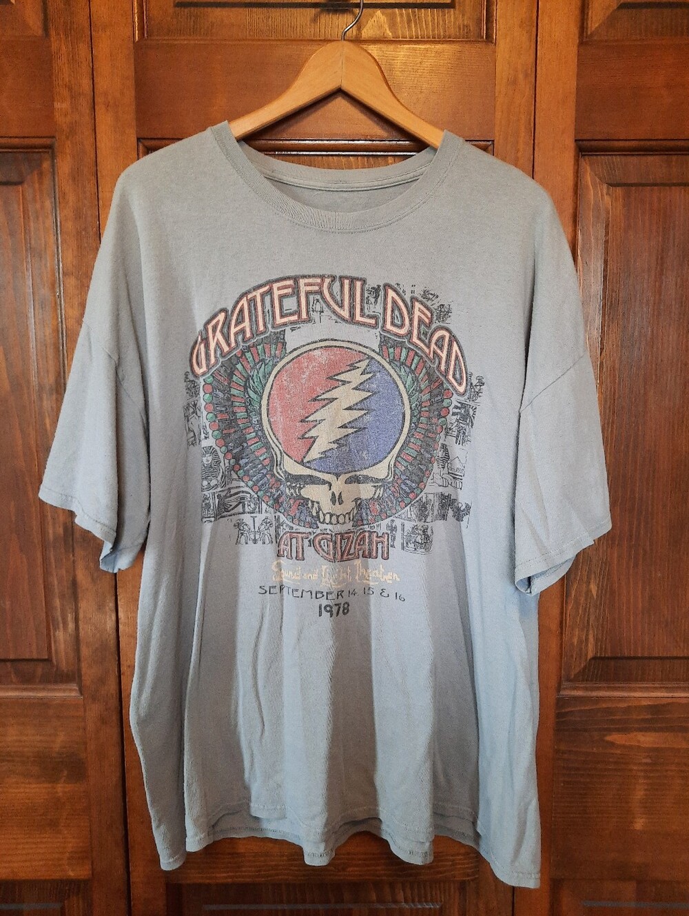 Grateful Dead At Gizah 1978 Tour Gray Short Sleeve Concert Graphic T-shirt 3XL